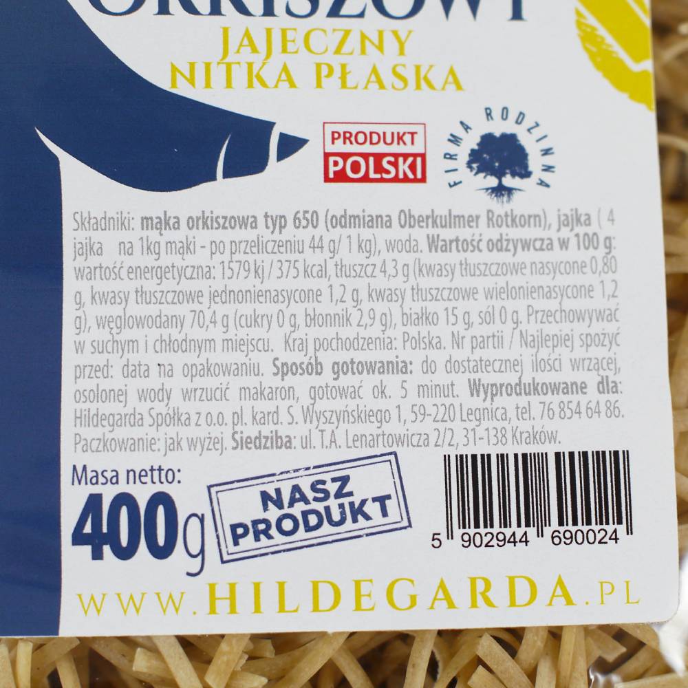 Spelt pasta - flat