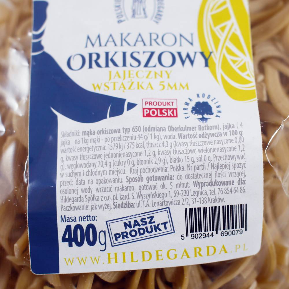 Spelt pasta, Egg Ribbon 5 mm "Hildegarda", 400g (14.11oz)