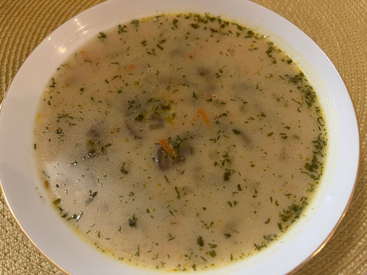 Hearty Mushroom Soup with Spelt Groats and Root Vegetables