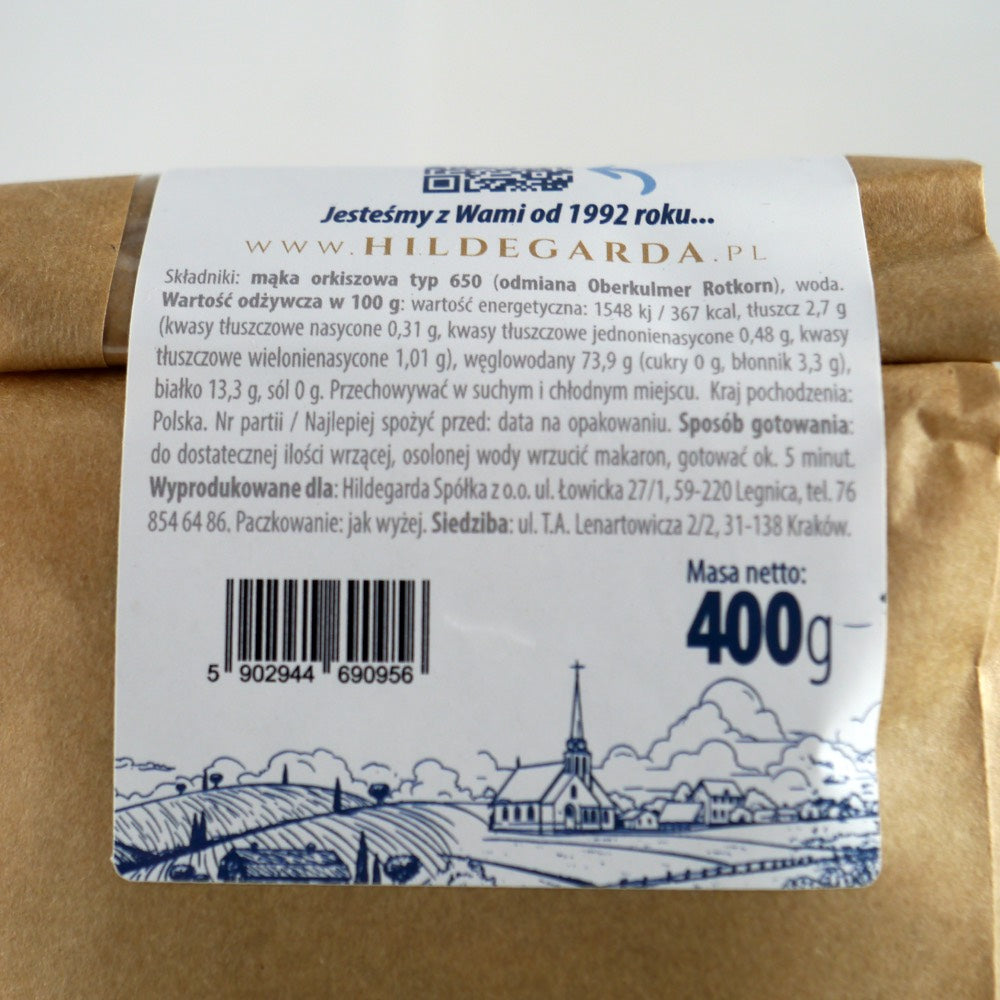 Makaron orkiszowy, spiralki bezjajeczne "Hildegarda" 400 g (14.11oz)