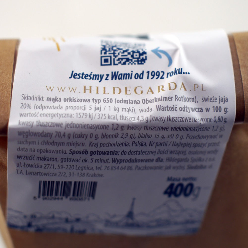 Spelt pasta, Egg Spaghetti " Hildegarda" 400g (14.11oz)